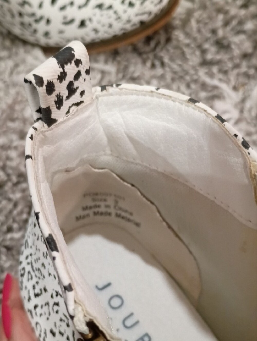 Journee Collection White with Black Spotted Print Ankle Booties - Picture 10 of 10